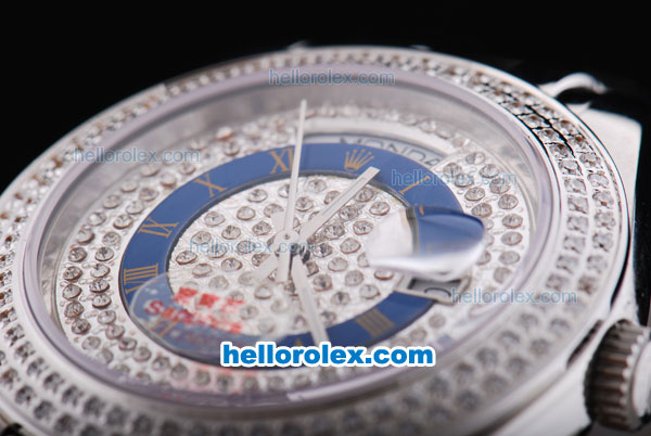 Rolex Day-Date Oyster Perpetual Automatic Full Diamond Bezel and Dial,Blue Circle with Roman Marking-Big Calendar - Click Image to Close